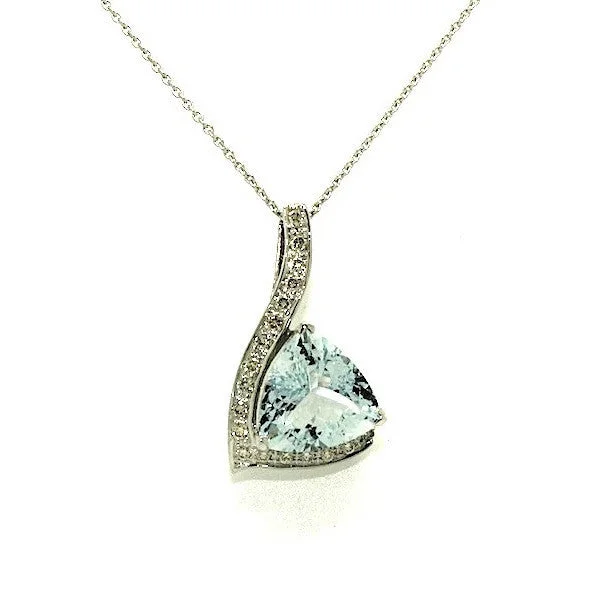 Women’s elegant gold necklace-Aquamarine And Diamond Trillian  Pendant AD No. 0858