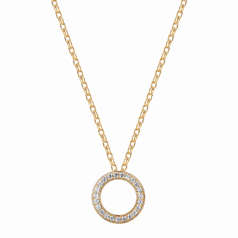 Women’s diamond pendant necklace-Circle pendant with 0.69 carats* of diamond simulants in 10 carat yellow gold