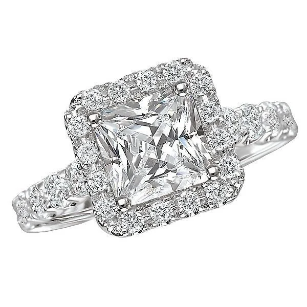 Women’s wide band engagement ring-14KT WHITE GOLD 3/4 CTW DIAMOND SQUARE HALO SETTING FOR 1.25-1.50 CT PRINCESS