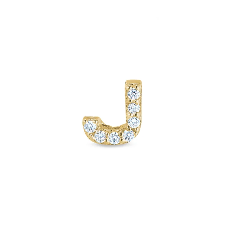 Women’s diamond eternity ring-Gold Finish Sterling Silver Micropave J Initial Charm with Simulated Diamonds