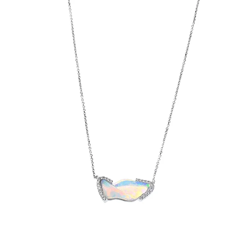 Women’s heart pendant necklace-Australian Freeform Opal and Diamond Pendant