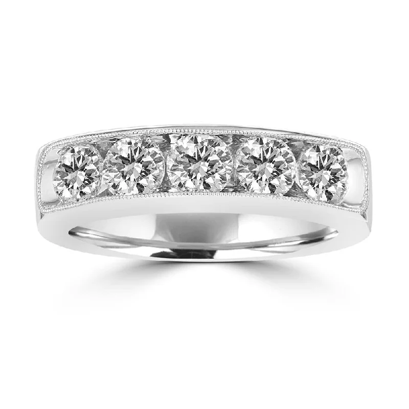 Women’s simple engagement ring-14KT White Gold 1 1/2 CTW Round Diamond Channel Set Milgrain Band