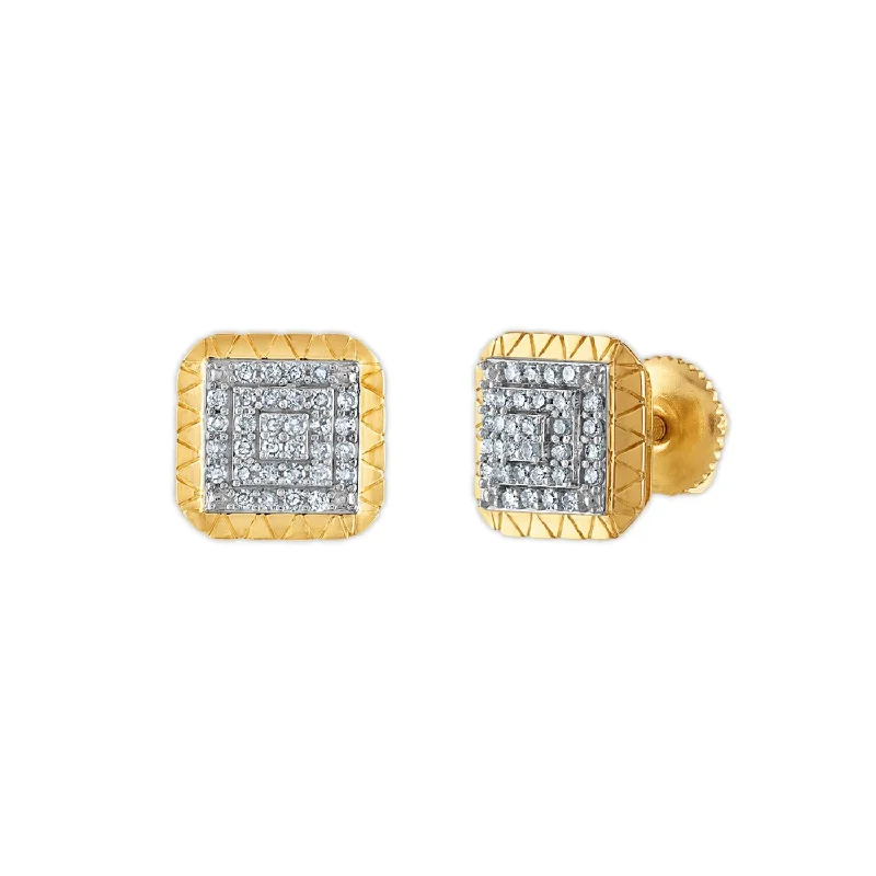 Women’s unique earrings-1/4 CTW Diamond Fashion Stud Square Earrings in 10KT Yellow Gold