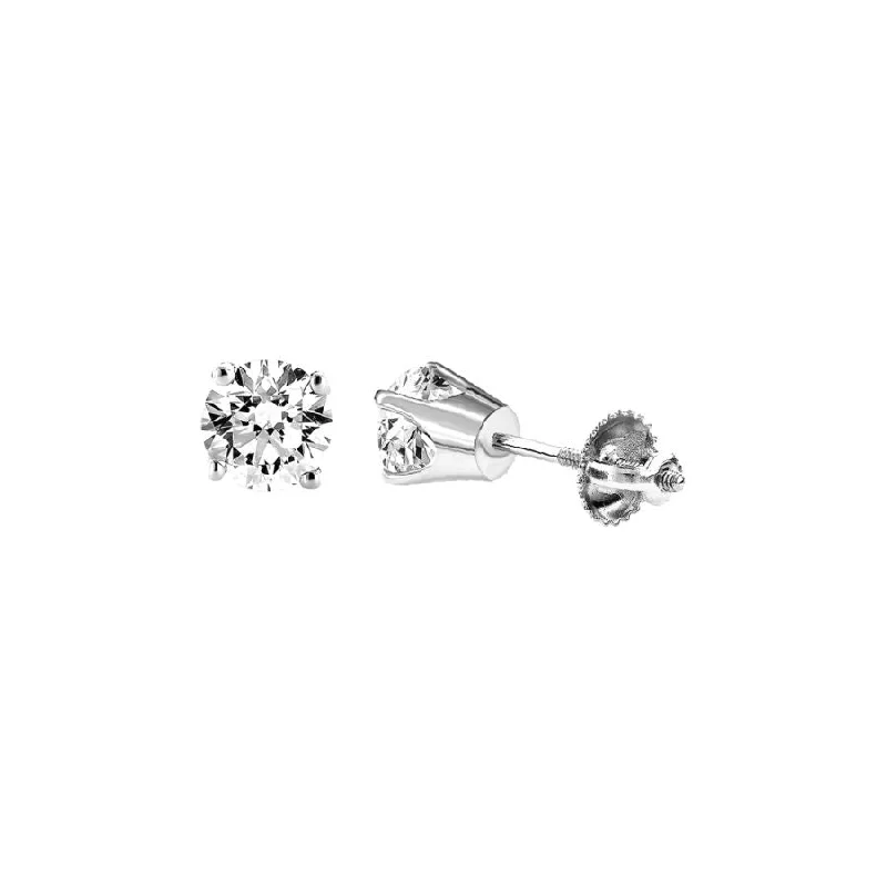 Women’s diamond stud earrings-LADIES SOLITAIRE EARRINGS 0.25CT ROUND DIAMOND 14K WHITE GOLD