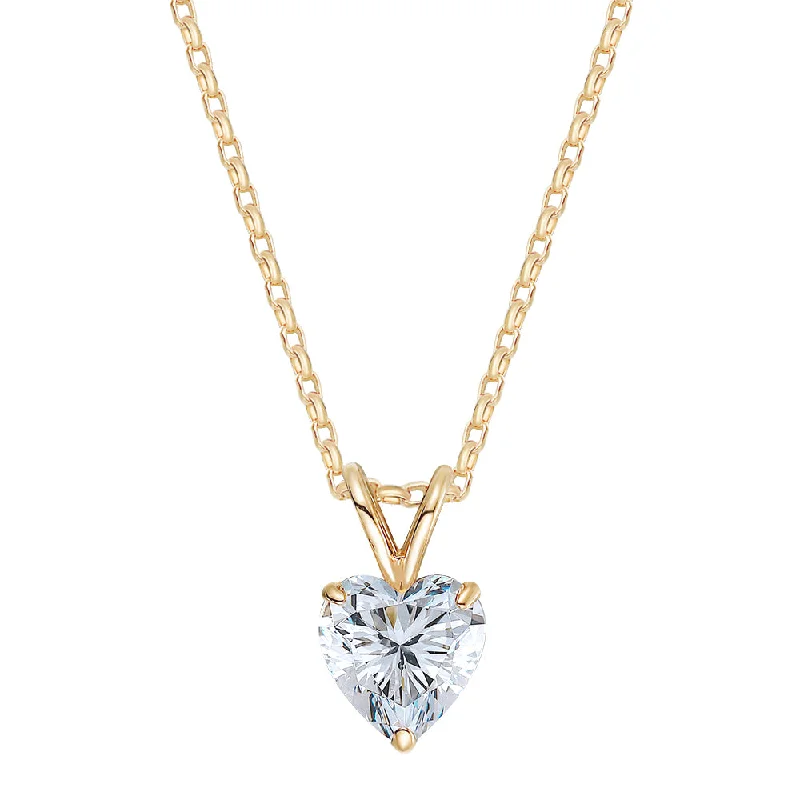 Women’s elegant gold necklace-Heart solitaire pendant with 2 carat* diamond simulant in 10 carat yellow gold