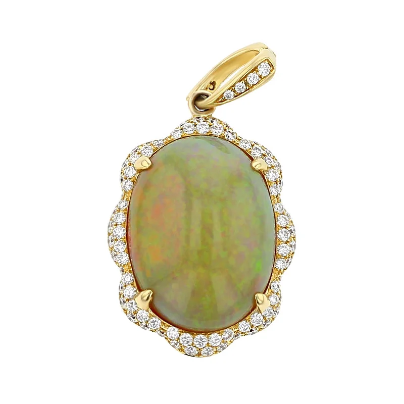 Women’s heart-shaped necklace-14K Yellow Gold Ethiopian Opal and Diamond Pendant