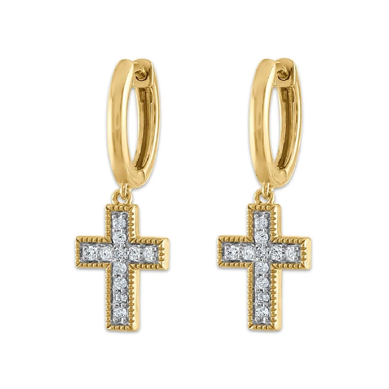 Women’s cubic zirconia earrings-EcoLove 1/6 CTW Lab Grown Diamond Cross Earrings in Yellow Gold Plated Sterling Silver