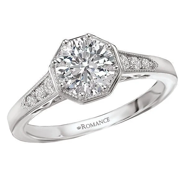 Women’s halo diamond ring engagement-14KT 1/8 CTW DIAMOND OCTAGON VINTAGE MILGRAIN SETTING FOR 1CT ROUND