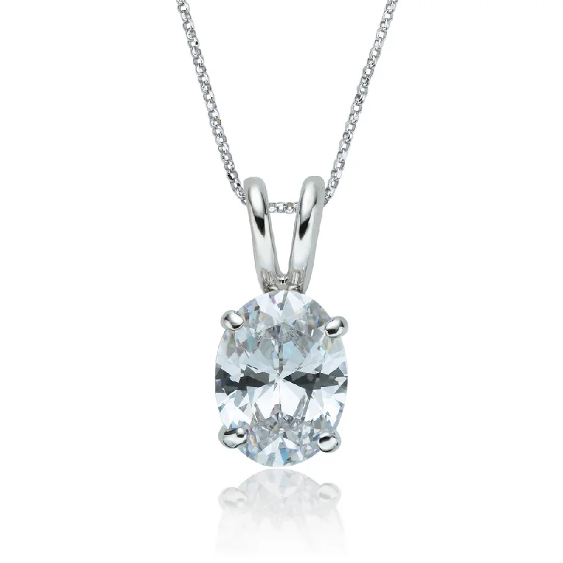 Women’s minimalist necklace-Oval solitaire pendant with 2 carat* diamond simulant in 10 carat white gold