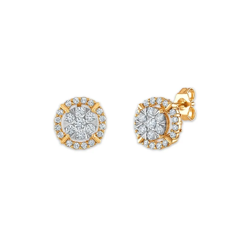 Women’s yellow gold earrings-Red Hot Deal   3/4 CTW Diamond Cluster Halo Stud Earrings in 10KT White and Yellow Gold