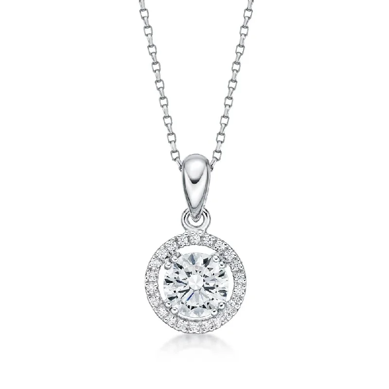 Women’s rose gold necklace-Halo pendant with 1.16 carats* of diamond simulants in 10 carat white gold