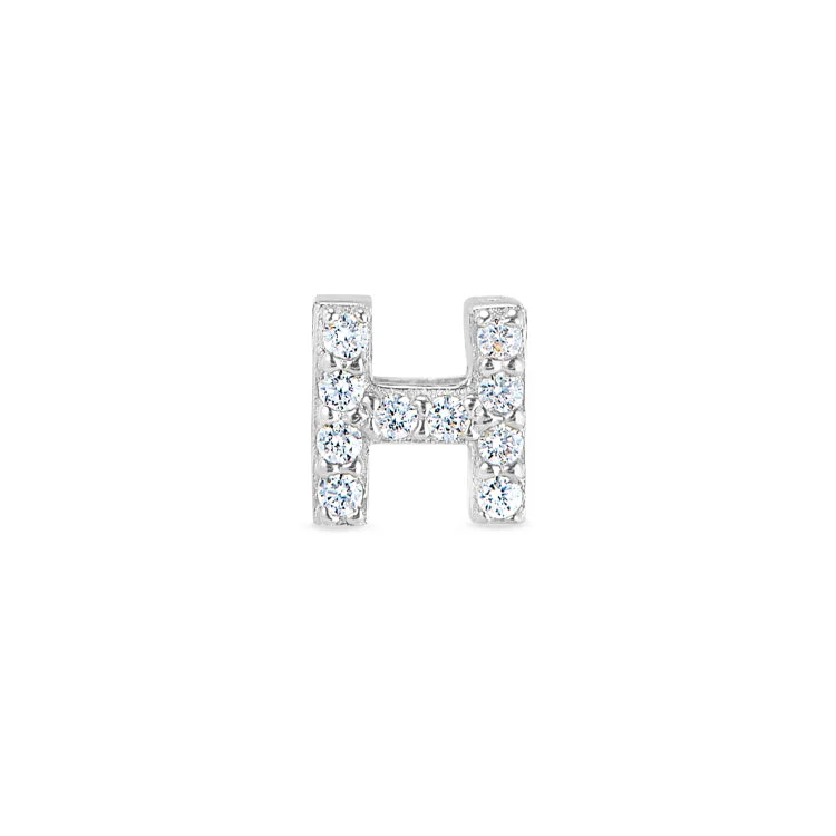 Women’s cushion cut engagement ring-Platinum Finish Sterling Silver Micropave H Initial Charm with Simulated Diamonds