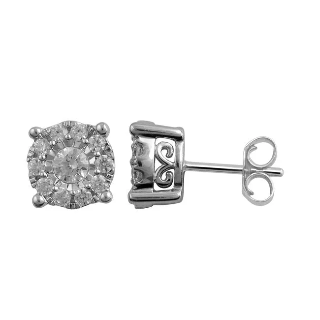 Women’s chic earrings-1/2 CTW Diamond Cluster Stud Earrings in 10KT White Gold