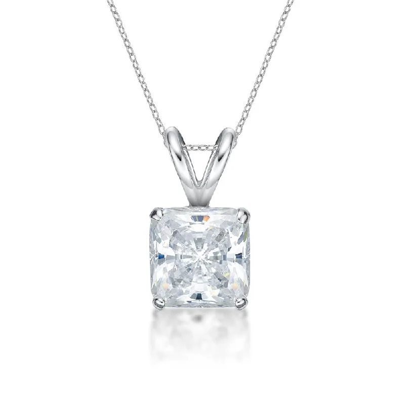 Women’s chic necklace-Princess Cut solitaire pendant with 1.5 carat* diamond simulant in 10 carat white gold