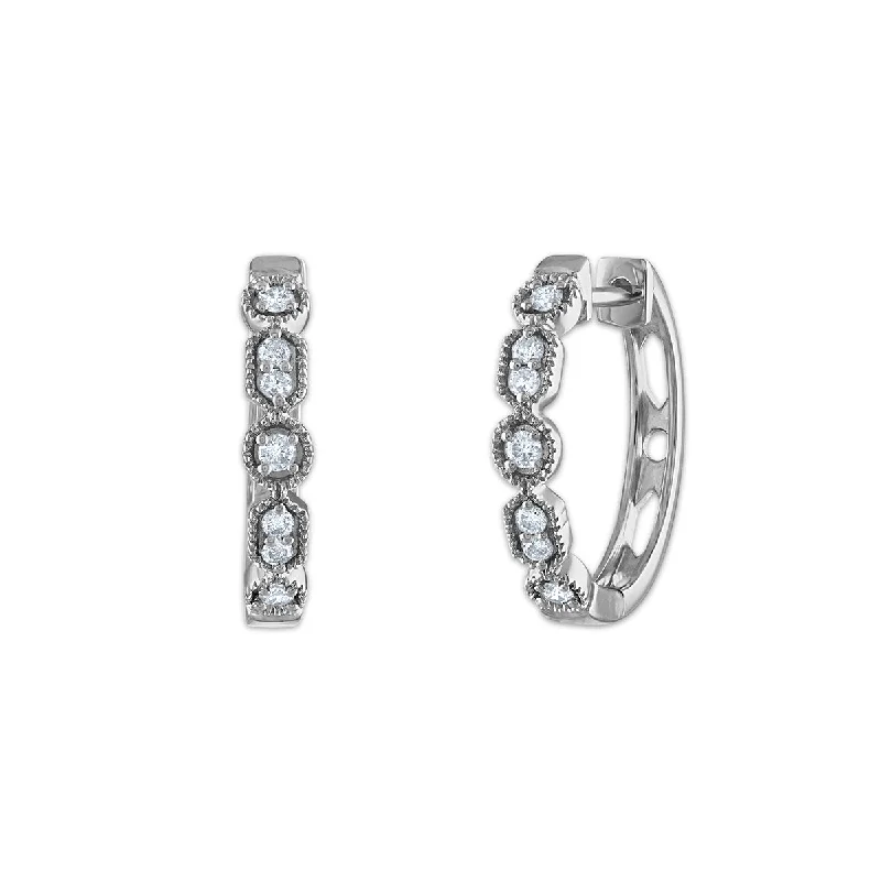 Women’s emerald drop earrings-1/6 CTW Diamond Hoop Earrings in 10KT White Gold