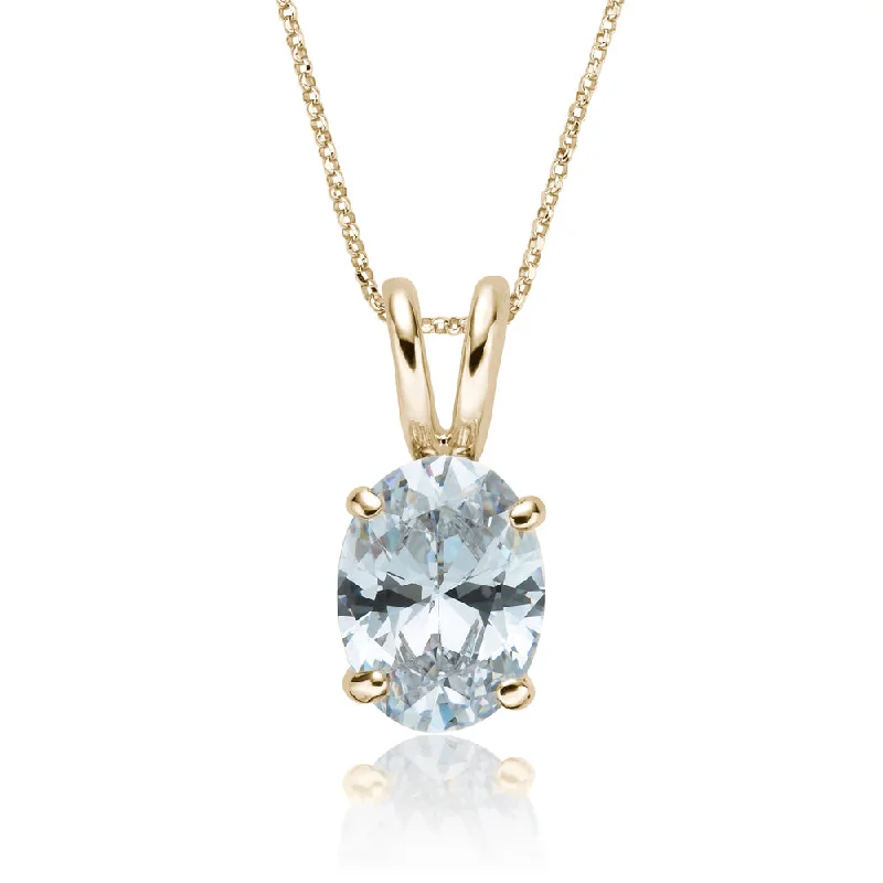 Women’s handmade necklace-Oval solitaire pendant with 2 carat* diamond simulant in 10 carat yellow gold