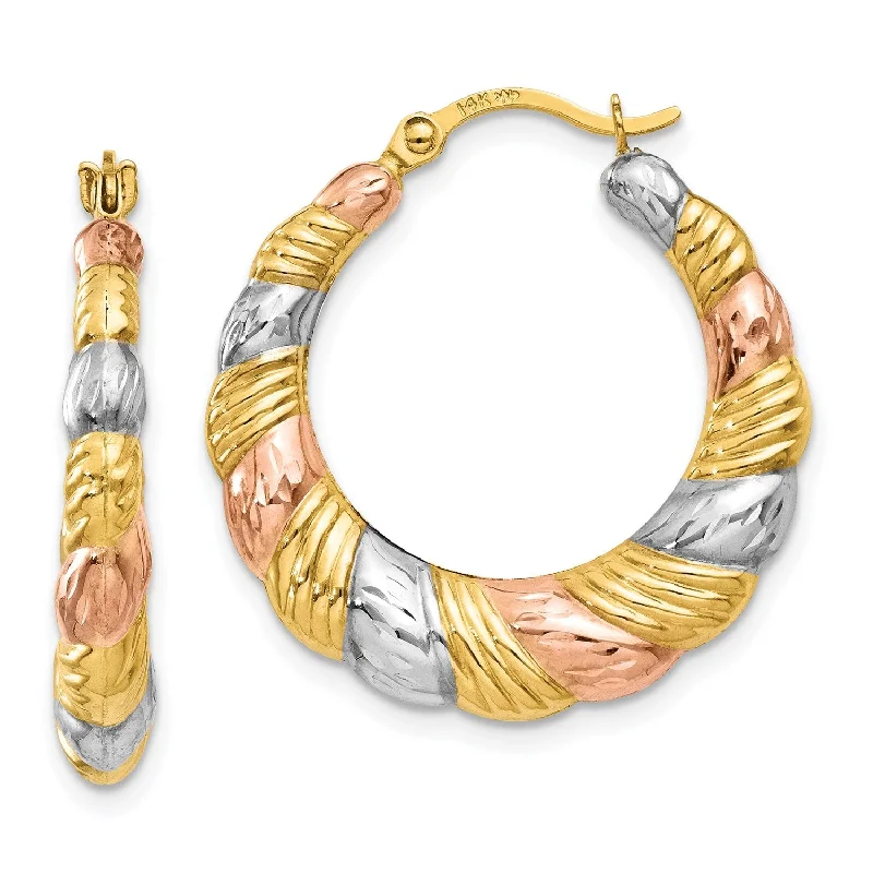 Women’s clip earrings-14KT Gold Tri-Color 23X22MM Hoop Earrings