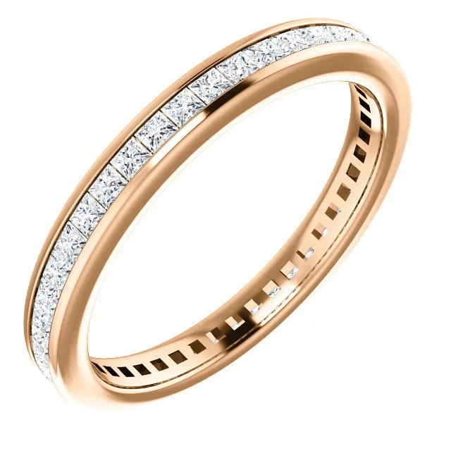 Women’s round diamond engagement ring-14KT GOLD 1 CTW PRINCESS CUT DIAMOND CHANNEL-SET ETERNITY BAND