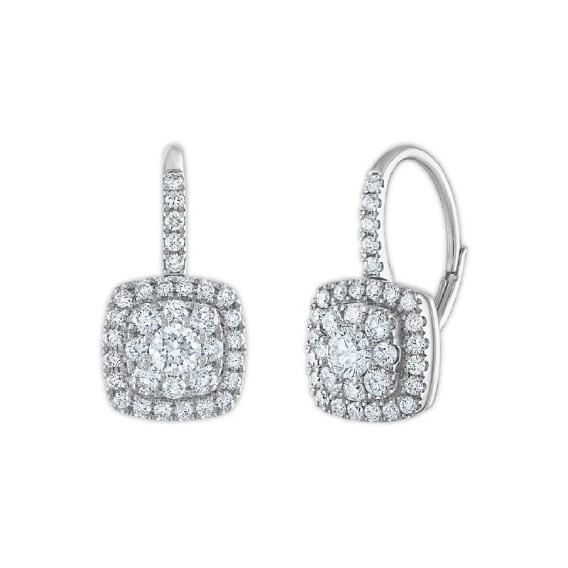 Women’s diamond earrings-Signature EcoLove 1-1/10 CTW Lab Grown Diamond Cluster Halo Cushion Shaped Earrings in 14KT White Gold