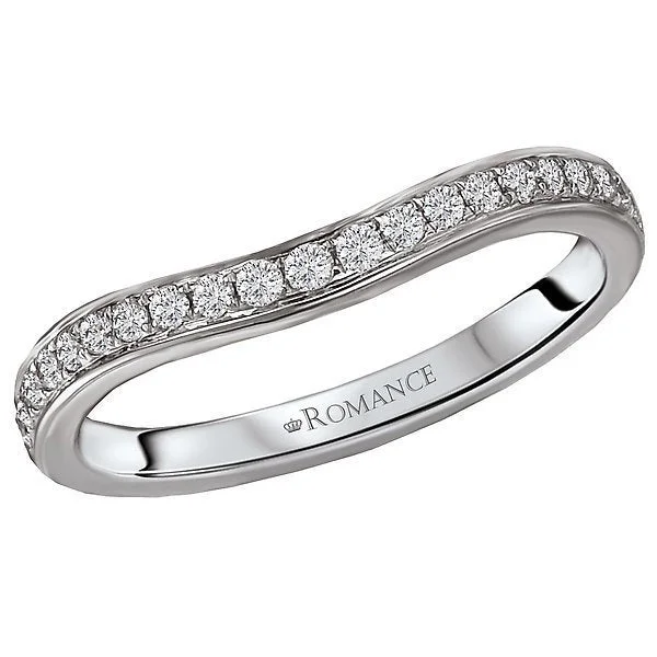 Women’s intricate diamond engagement ring-14KT WHITE GOLD 1/5 CTW ROUND DIAMOND 21 STONE CURVED BAND