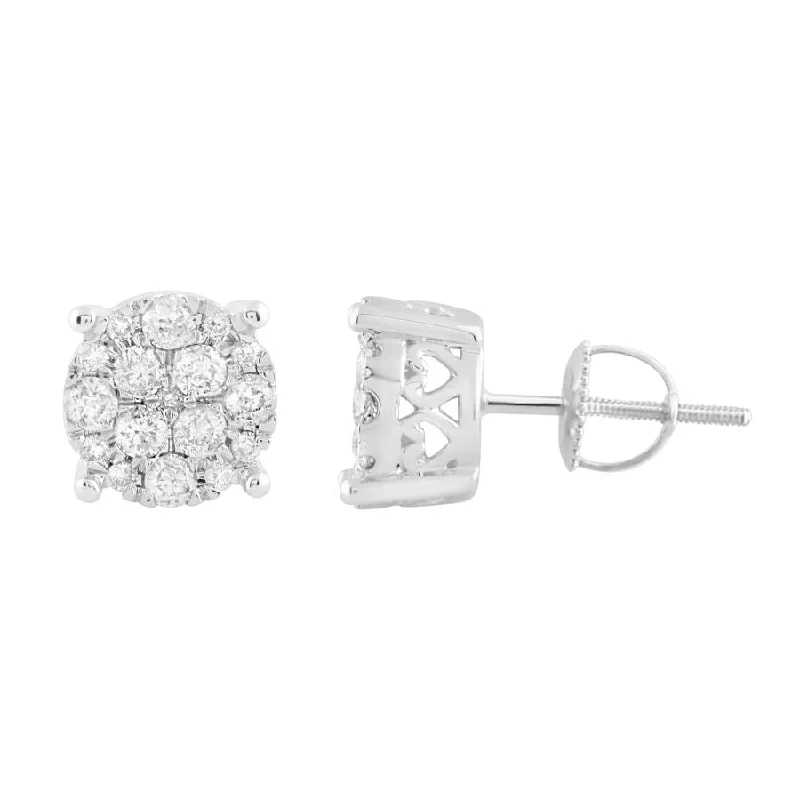 Women’s silver earrings-LADIES STUD EARRINGS 0.75CT ROUND DIAMOND 10K WHITE GOLD