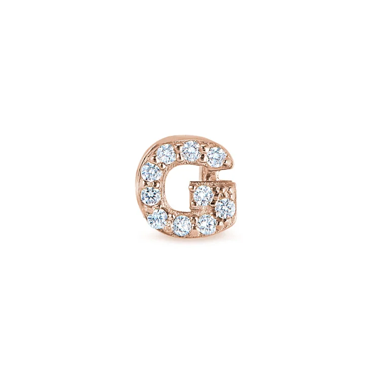 Women’s sapphire diamond engagement ring-Rose Gold Finish Sterling Silver Micropave G Initial Charm with Simulated Diamonds