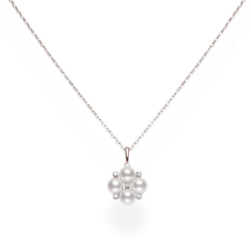 Women’s pearl and diamond necklace-Akoya Cultured Pearl Pendant with Diamonds in Rose Gold