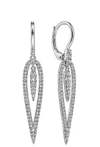 Women’s statement hoop earrings-14K White Gold Diamond Teardrop Earrings with Center Drops