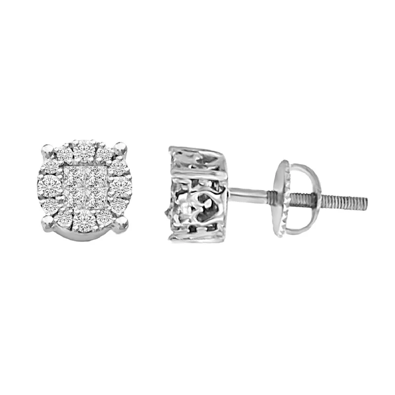 Women’s textured earrings-LADIES STUD EARRINGS 0.50CT ROUND/PRINCESS DIAMOND 14K WHITE GOLD