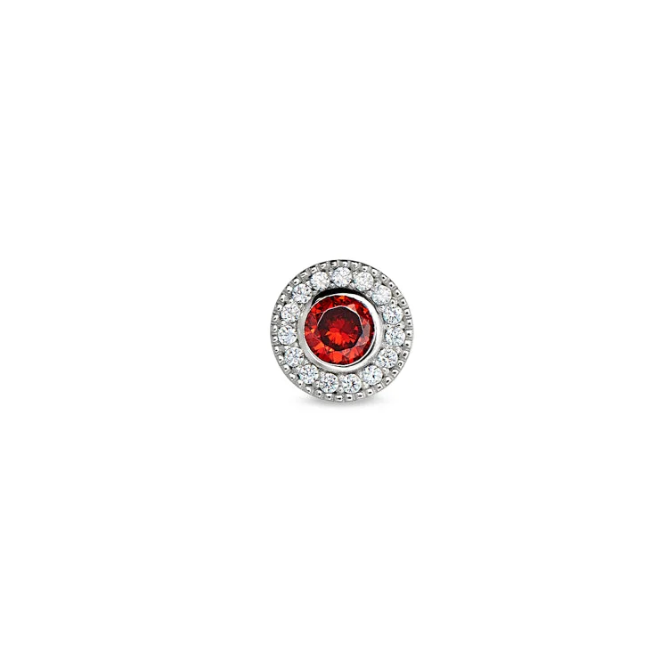 Women’s gemstone engagement ring-Platinum Finish Sterling Silver Micropave Round Simulated Garnet Charm with Simulated Diamonds for BL2300B