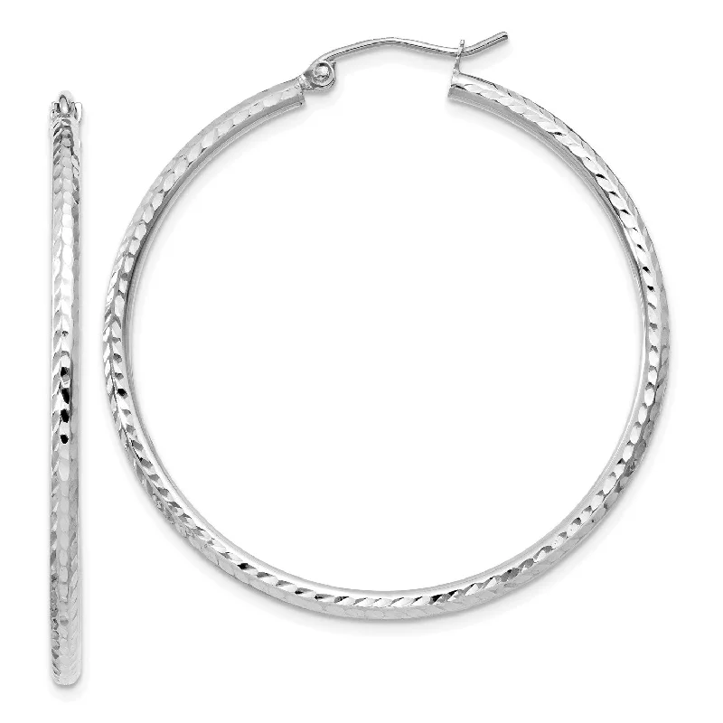 Women’s floral earrings-14KT White Gold 40X2MM Diamond-cut Hoop Earrings