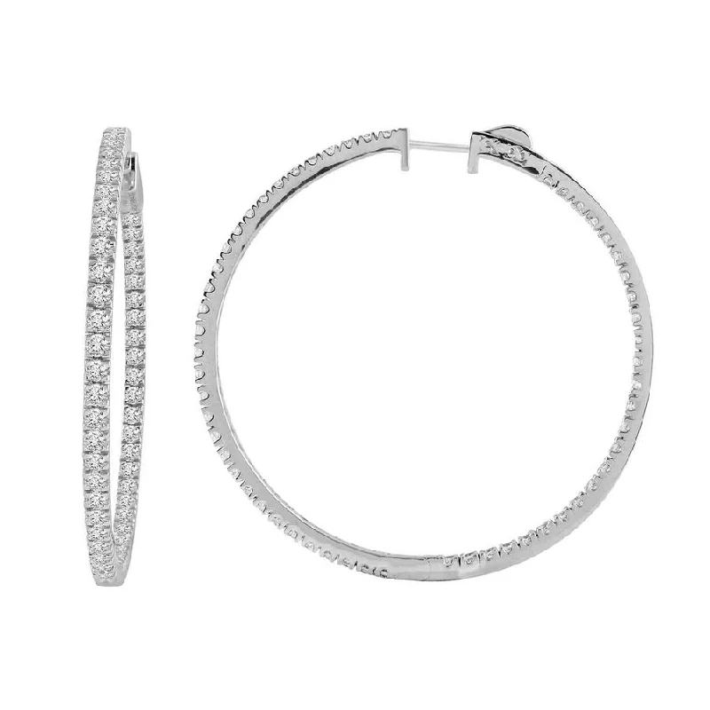 Women’s drop earrings-LADIES HOOP EARRINGS 5.00CT ROUND DIAMOND 14K WHITE GOLD