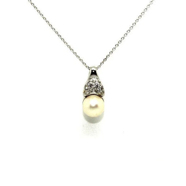 Women’s vintage-inspired necklace-Pearl And Diamond Wrap Pendant Ad No.0838