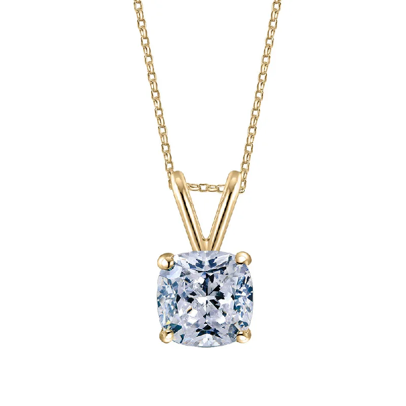 Women’s heirloom necklace-Cushion solitaire pendant with 1 carat* diamond simulant in 10 carat yellow gold