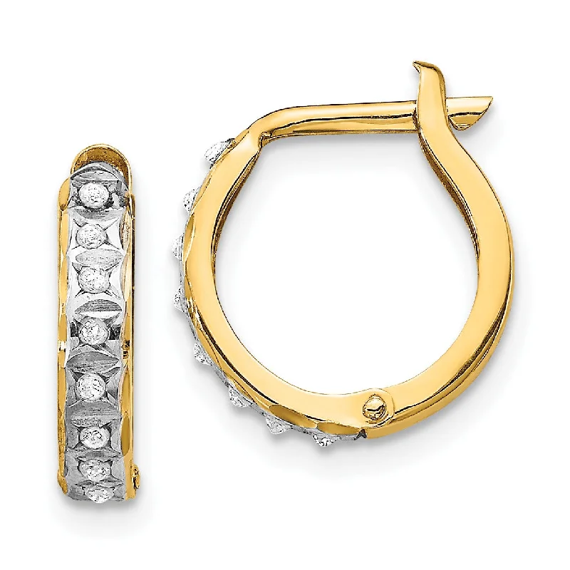 Women’s rose gold earrings-Diamond Fascination Hinged / Huggie Diamond Accent Hoop Earrings in 14KT Yellow Gold