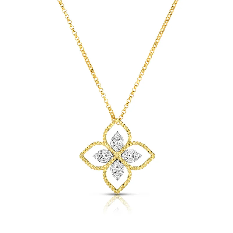 Women’s circle pendant necklace-18K Principessa Large Flower Pendant with Diamond