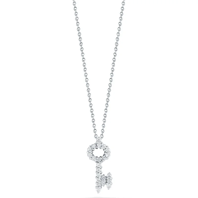 Women’s pearl and diamond necklace-Key Pendant with Diamonds