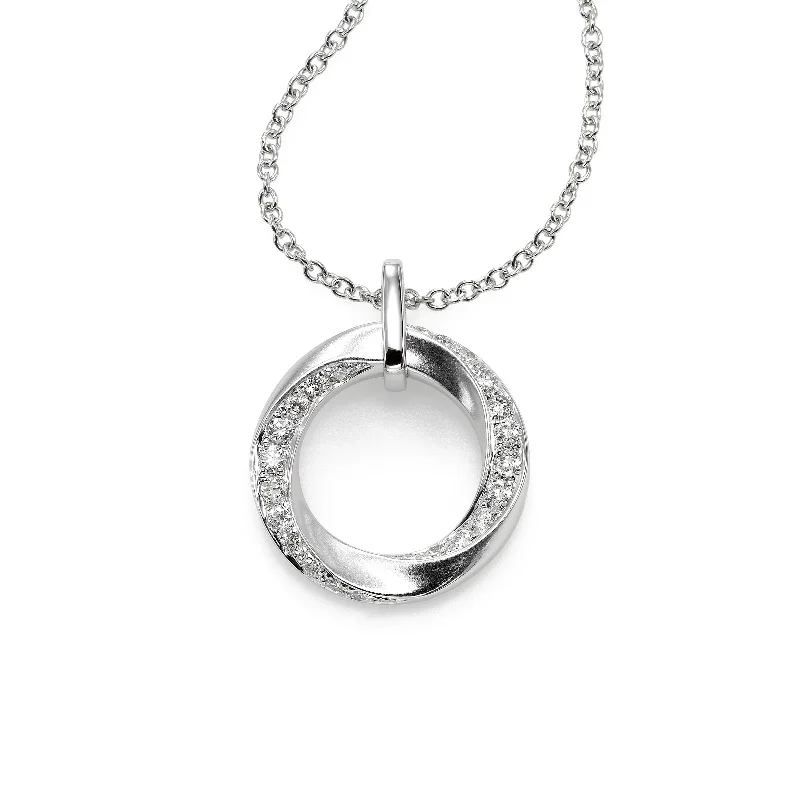 Women’s gold necklace-Open Circle Diamond Pendant, 14K White Gold