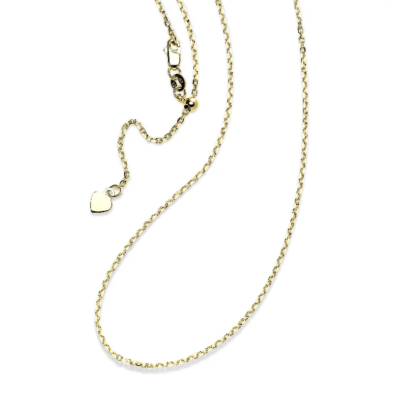 Women’s customized necklace-Adjustable 24-Inch Cable Chain with Heart Dangle, 14K Yellow Gold