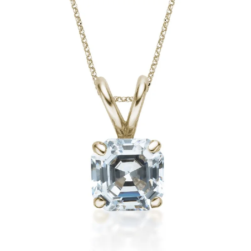 Women’s double-strand necklace-Asscher solitaire pendant with 2 carat* diamond simulant in 10 carat yellow gold