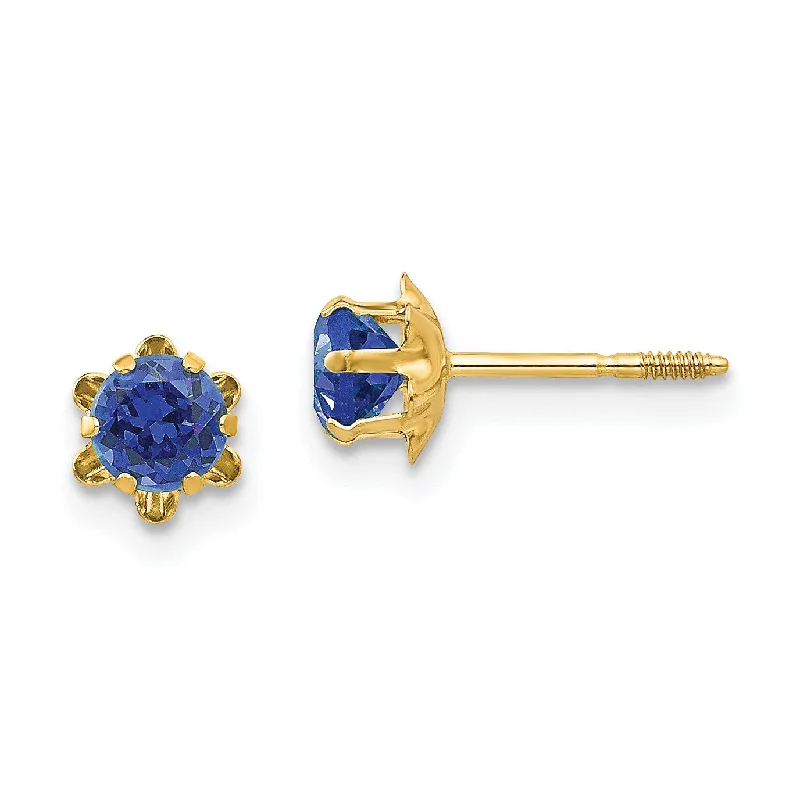 Women’s emerald cut earrings-4MM Round Sapphire Birthstone Stud Earrings in 14KT Yellow Gold