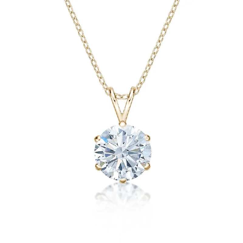 Women’s casual necklace-Round Brilliant solitaire pendant with 3 carat* diamond simulant in 10 carat yellow gold