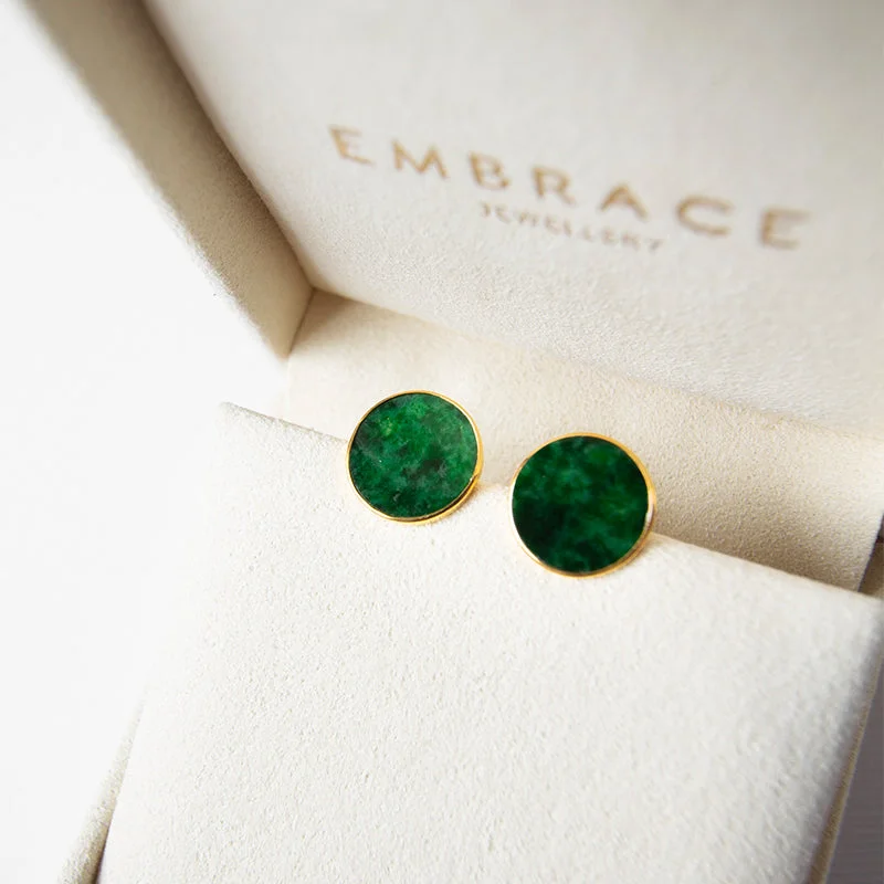 Women’s minimalist earrings-Round Jade Studs