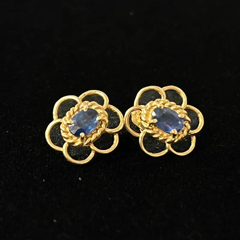 Women’s unique earrings-$299 14 Karat Sapphire Flowers Stud Earrings