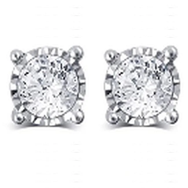 Women’s contemporary earrings-3/4 CTW Diamond Illusion Set Stud Earrings in 14KT White Gold