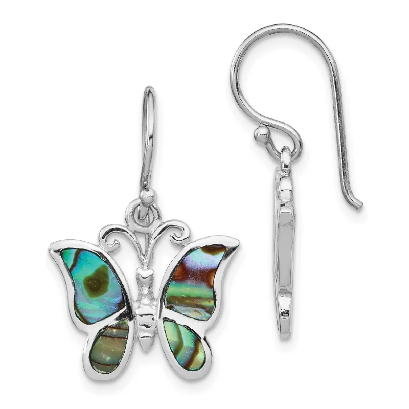 Women’s crystal drop earrings-Sterling Silver 25X16MM Drop & Dangle Butterfly Abalone Earrings