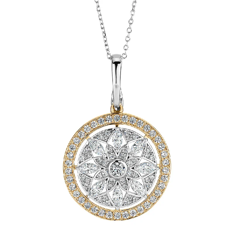 Women’s adjustable necklace-Fancy pendant with 1.43 carats* of diamond simulants in 10 carat yellow gold and sterling silver