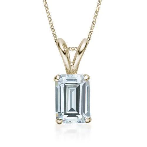 Women’s chain necklace-Emerald Cut solitaire pendant with 1 carat* diamond simulant in 10 carat yellow gold