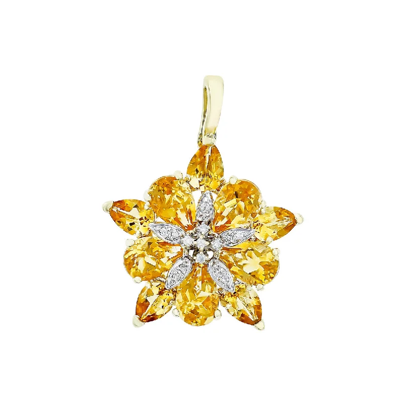 Women’s gemstone necklace-14K Yellow Gold Citrine and Diamond Pendant