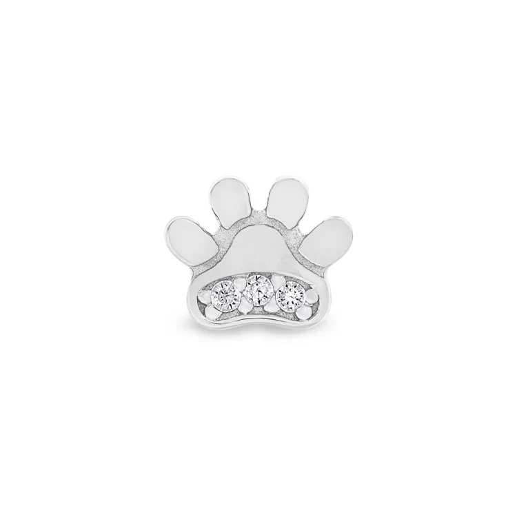 Women’s gemstone engagement ring-Platinum Finish Sterling Silver Paw Charm with Simulated Diamonds